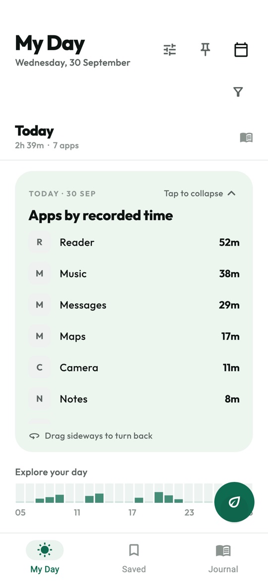 Every app with its recorded time